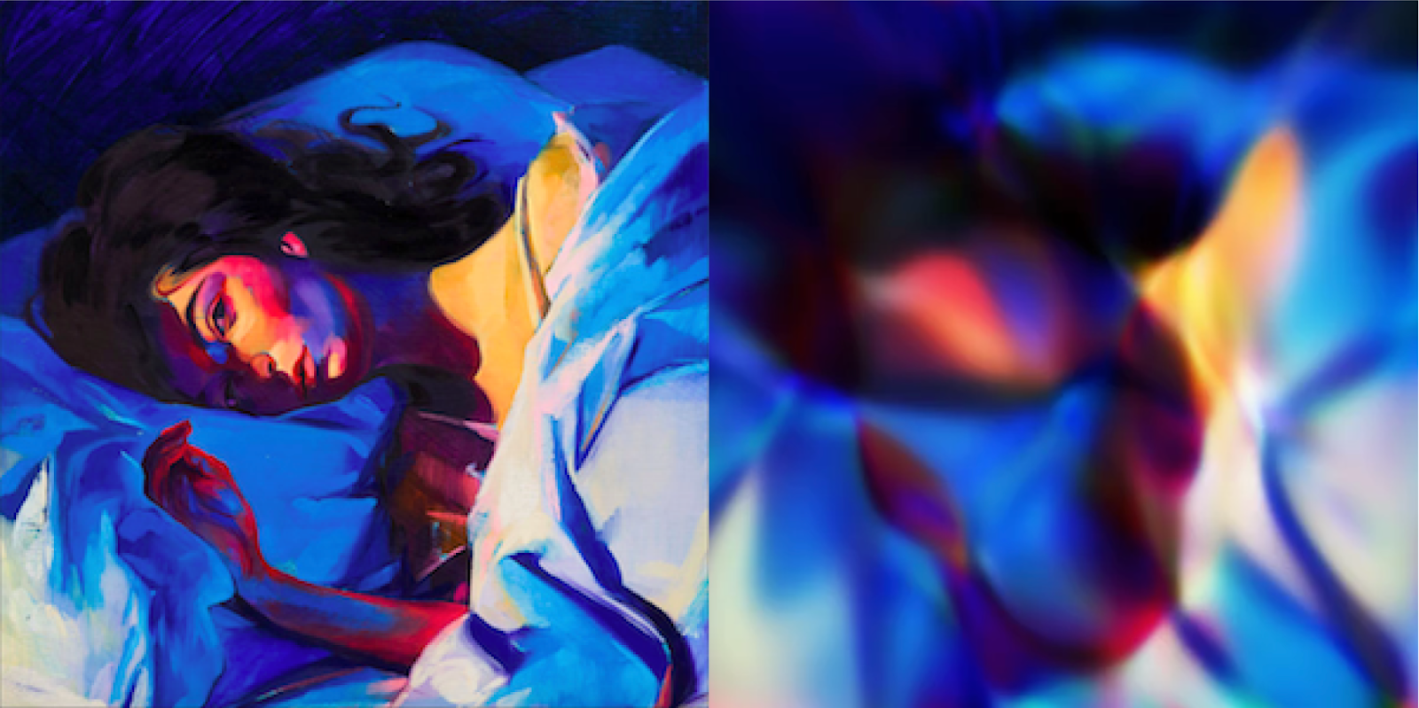 Left: reference image (album cover of Lorde’s Melodrama), right: image generated by corresponding trained CPPN.