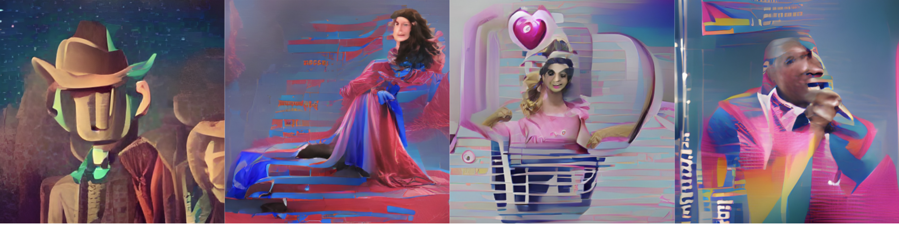 Images generated using Dream by WOMBO for “Long Lost” by Lord Huron, “Liability” by Lorde, “Electra Heart” by MARINA, and “Formula” by Labrinth based on song title, artist name, and album cover.